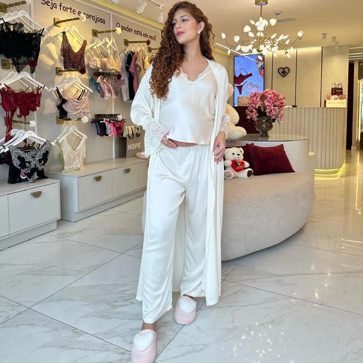Pijama Longo em Seda (Camiseta e Calça)